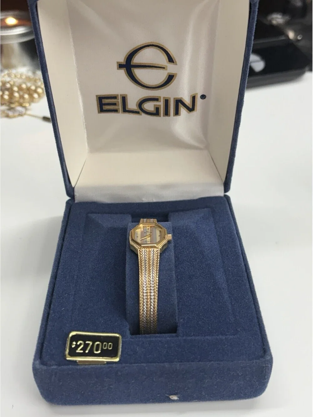 Vintage Elgin Trio-Color Octagon Case Quartz Ladies Watch NIB